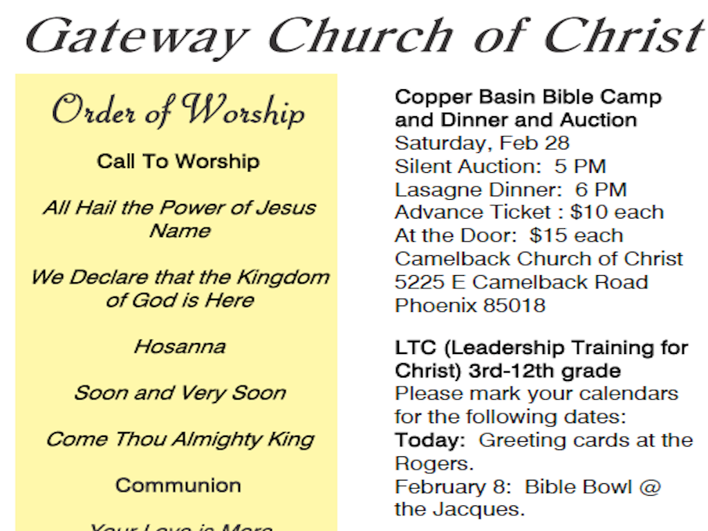 Bulletin from Jan 25, 2015 - Gateway Church of Christ